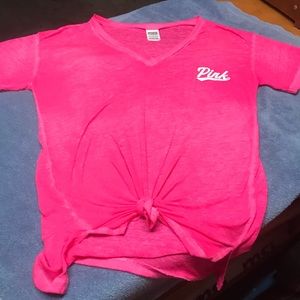 PINK bright pink sheer v neck